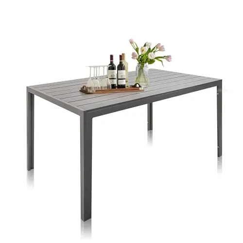 Outdoor Dining Table for 6 Person, Outdoor Patio Table with Slat Tabletop and Aluminum Frame, 55