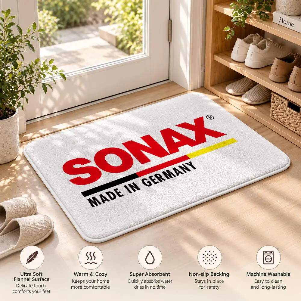 S-SONAX Logo Car Maintenance Floor Mat Flannel Rug Soft Non Slip Door Mat For Bathroom Bedroom Kitchen Living Room Home Decor