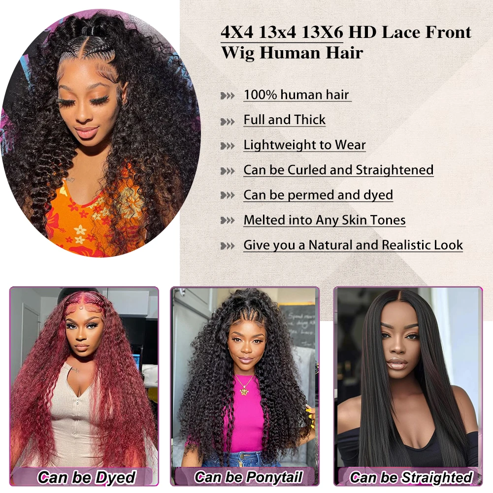 Wig 13X6 13X4 4X4 gelombang dalam HD renda transparan rambut manusia ketebalan 180 telah ditanami dengan wig rambut bayi