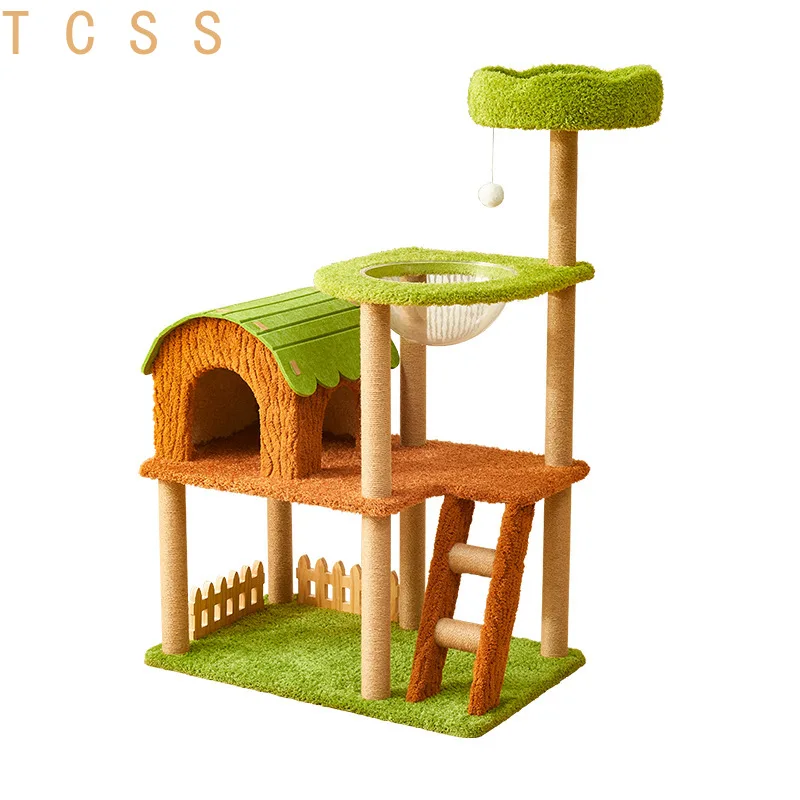 Multi-Level Cat Tree Condo Climbing Scratcher Post Pet Toy Small Apartment Space Saving Sisal Scratching Post with Cozy Perch