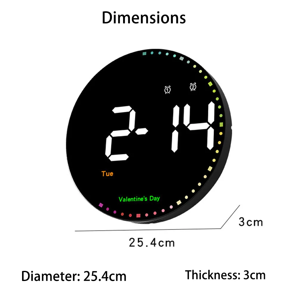 10inch Round Digital Alarm Clock with Remote Control Night Light Electric USB Table Wall LED Clocks for Bedroom Living Room Home
