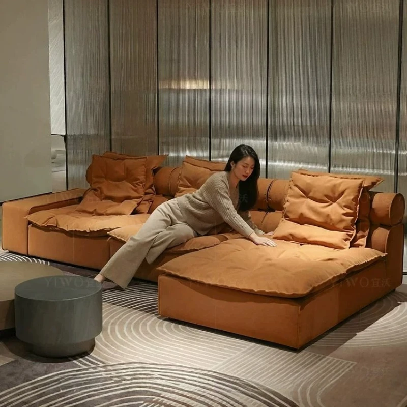 Minimalist Cloud Block Textile Sofa Detachable Washable Matte Fabric Modular Couch with Extended Chaise for Modern Open Space