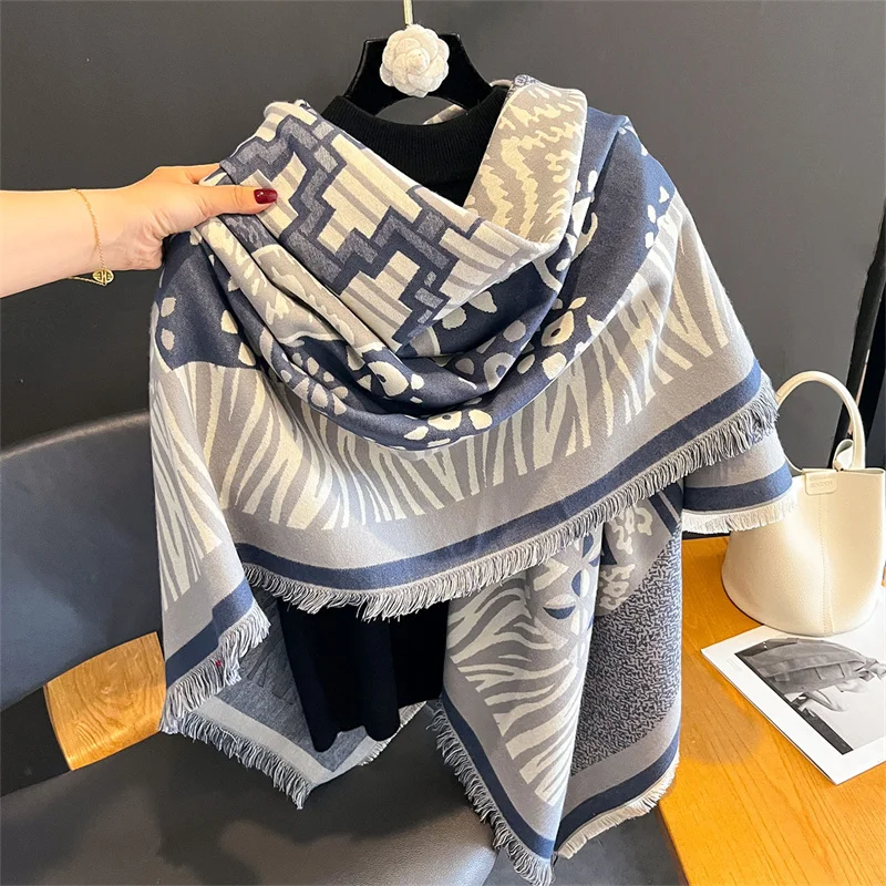 Luxury Brand Cashmere Women Floral Scarf Winter Warm Shawl and Wrap Bandana Pashmina Female Foulard Square Thick Blanket Poncho