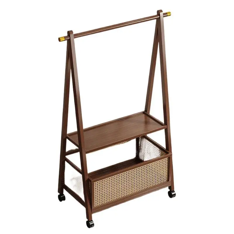 Rattan dirty basket hanger Floor-to-ceiling vertical mobile coat rack Multifunctional storage