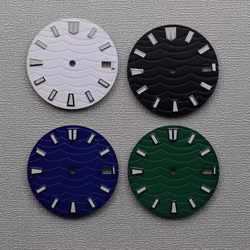 

NH35 Dial 28.5mm Wave Pattern Dial White Black Blue Green Strong Green Luminous for NH35/NH36/4R/6R Movement Watch Accessories