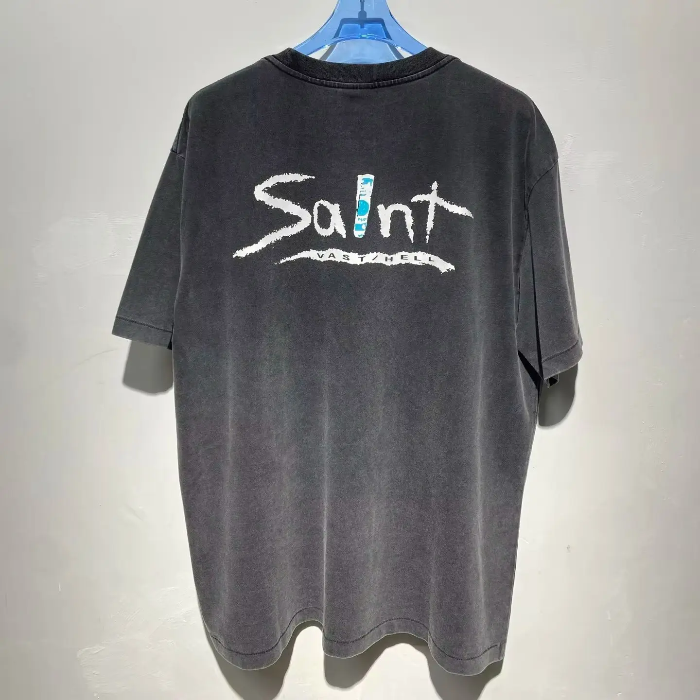 Retro Washed Triangle Slogan Print Short Sleeve Tee Pure Cotton Loose Unisex American‑Style Casual Street Pullover Top