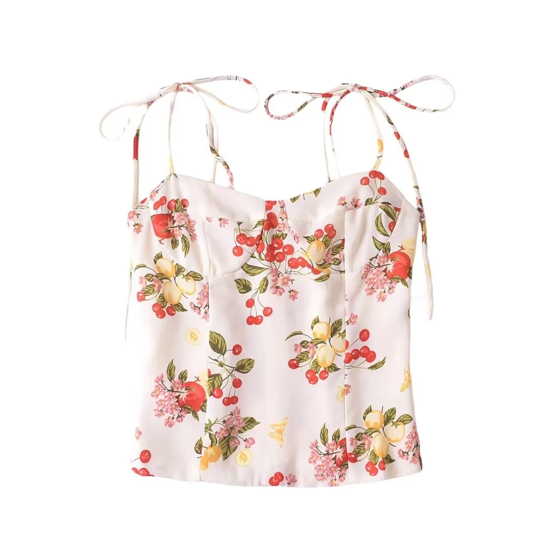 2024 Europe and America Wind Spring Women's New Floral Print Slim Small Suspender Top