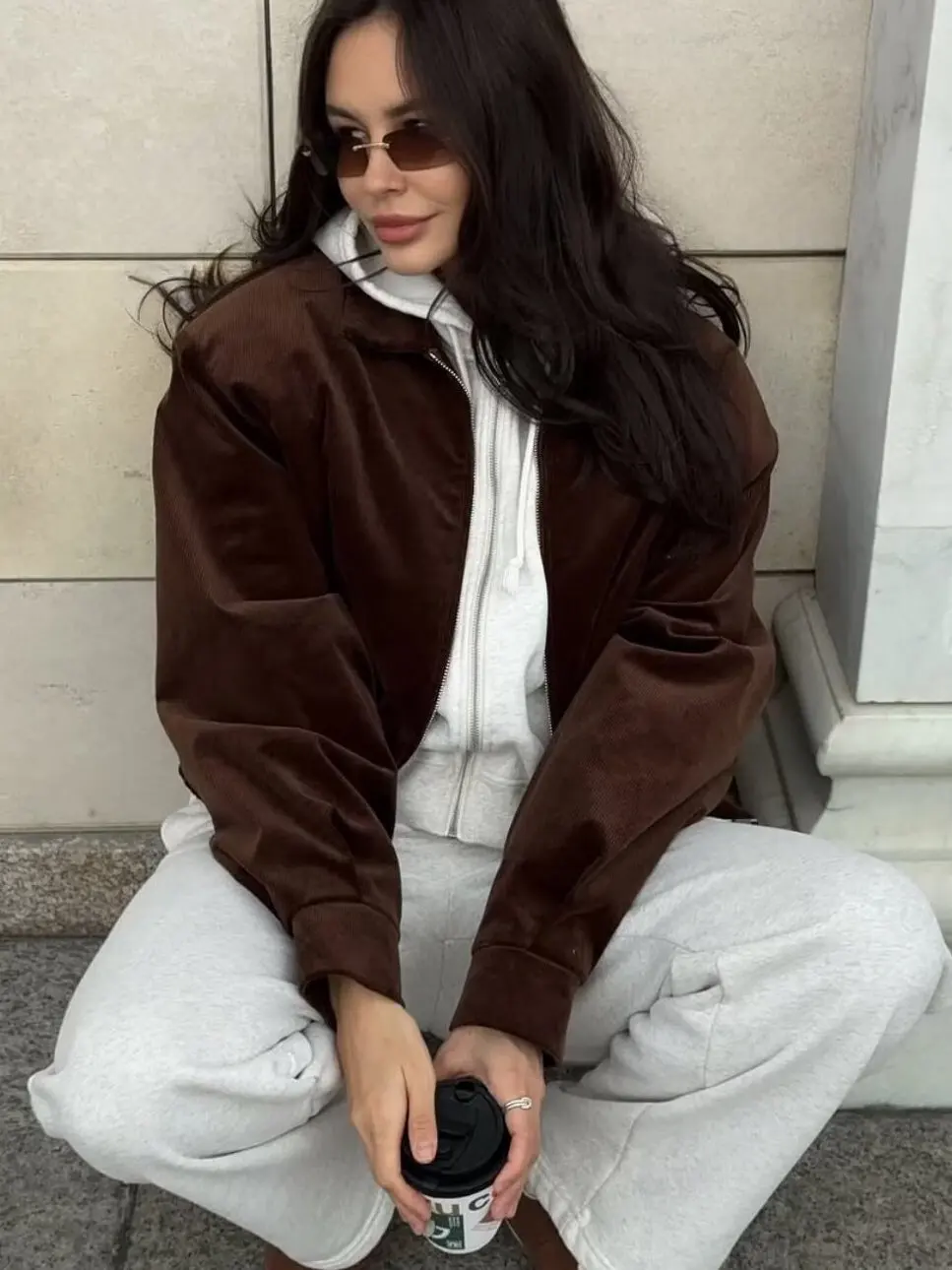 Chaqueta Corta de Pana Estilo Retro Americano para Mujer, Cuello de Trabajo, Manga Larga, Ajustada a la Cintura, Entallada