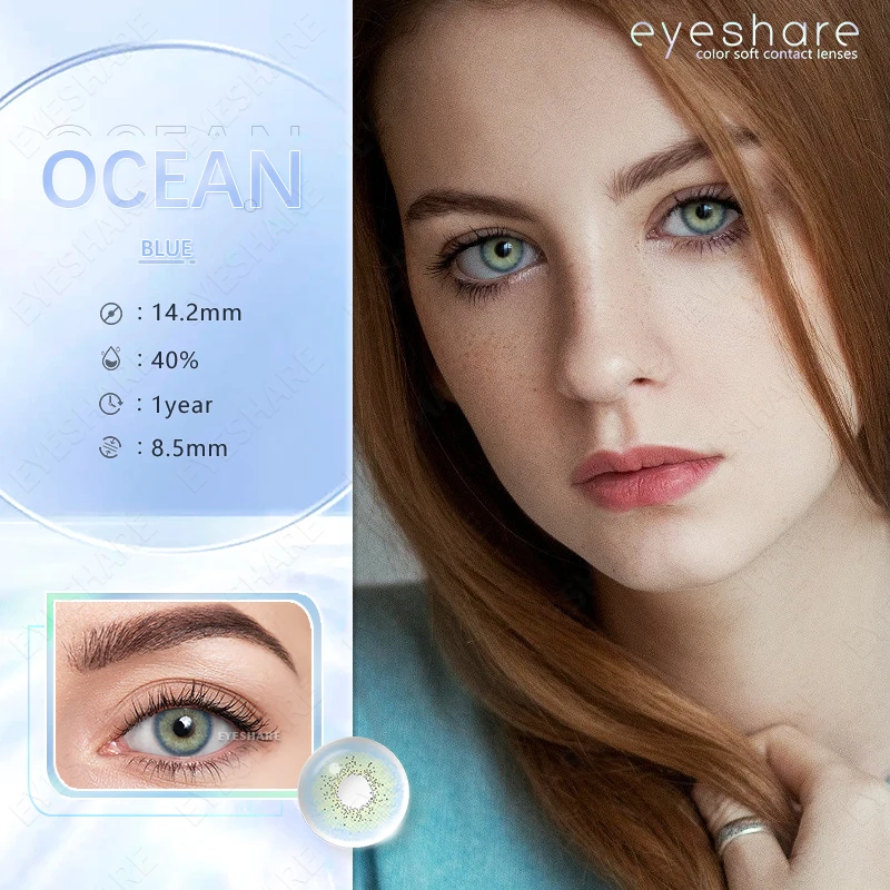 EYESHARE Natural Colored Contact Lenses 1Pair Ocean Blue Lenses Beautiful Pupil Yearly Makeup Lens Brown Eyes Contacts Lenses