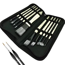 12pcs Artist Paint Brush Set with Carrying Case Premium Nylon Hair Brushes for Watercolor, Acrylic, Oil and Gouache Painting