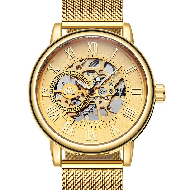 Mechanical Hand Wind Watch for Men Top Brand Luxury Fashion Skeleton Mesh Strap Wristwatch Male Clock Montre Homme Drop Shipping