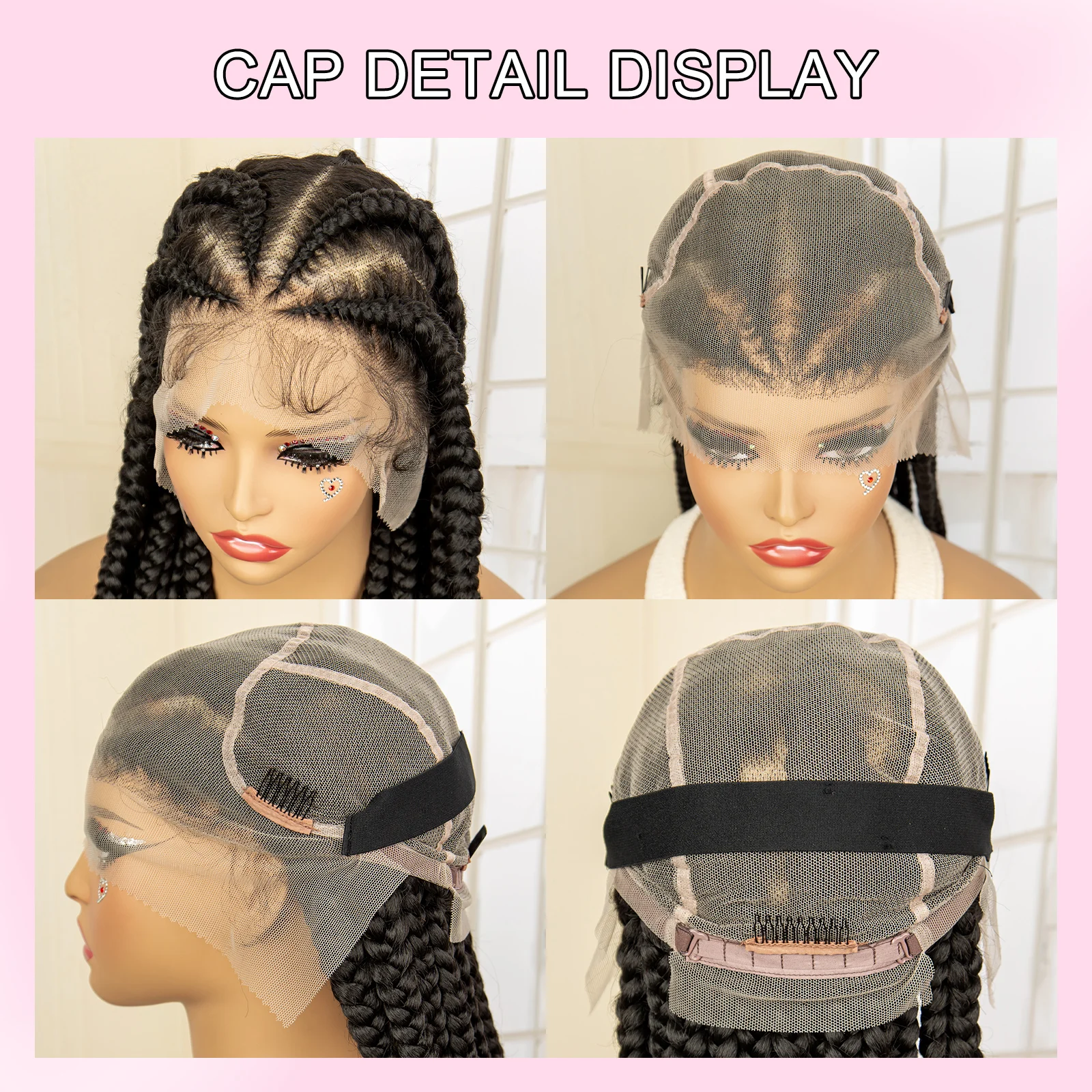 Wig kepang renda sintetis Wig depan 360 renda Cornrow Wig kepang dengan rambut bayi tanpa simpul 38 inci Wig kepang untuk WANITA HITAM