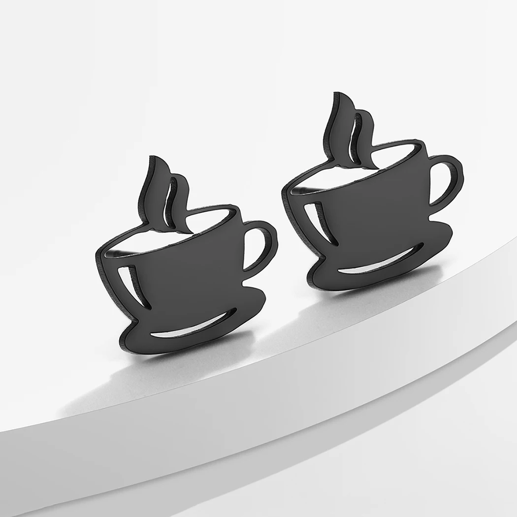 Cxwind Simple Laser Engraving Fashion Stainless Steel coffee mug stud earring good luck charm New year gift