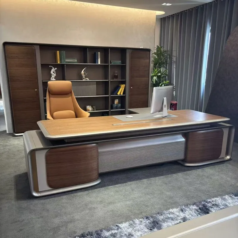 CEO desk High-End Executive , Boss , E0 Grade, Light Luxury Style, Suitable For CEOs And Directors, Solid Wood Veneer Office Des