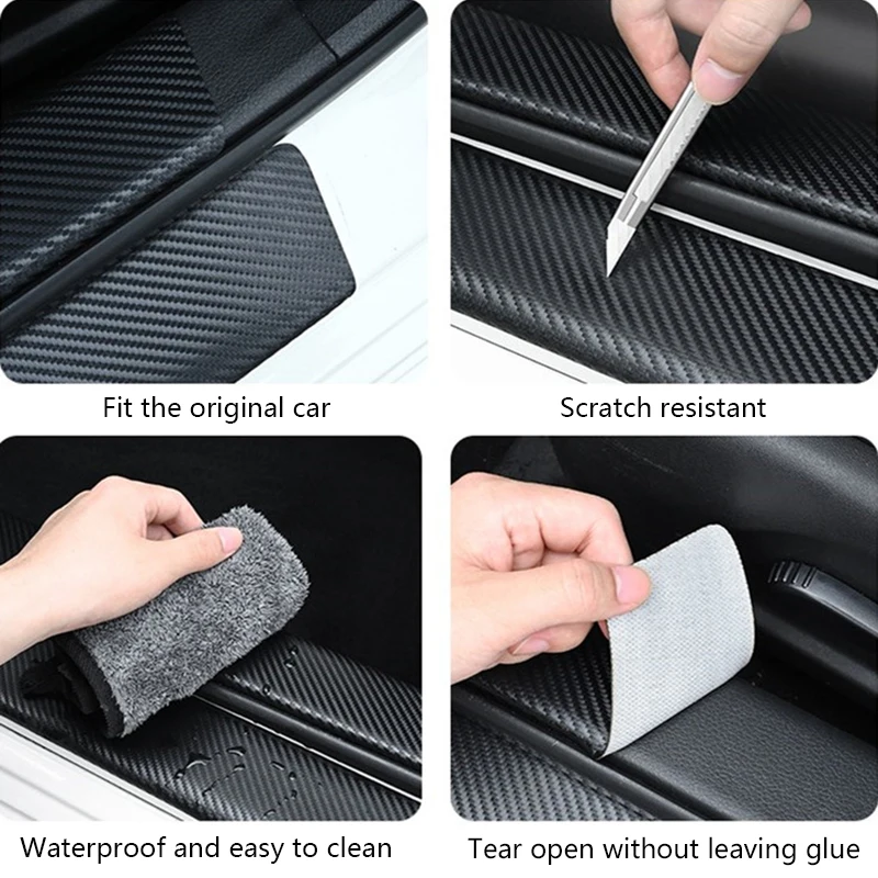 Carbon Fiber Car Door Threshold Stickers Strip Protective Film for Peugeot 208 Trunk Doorsill Scuff Plate Decals Accessories