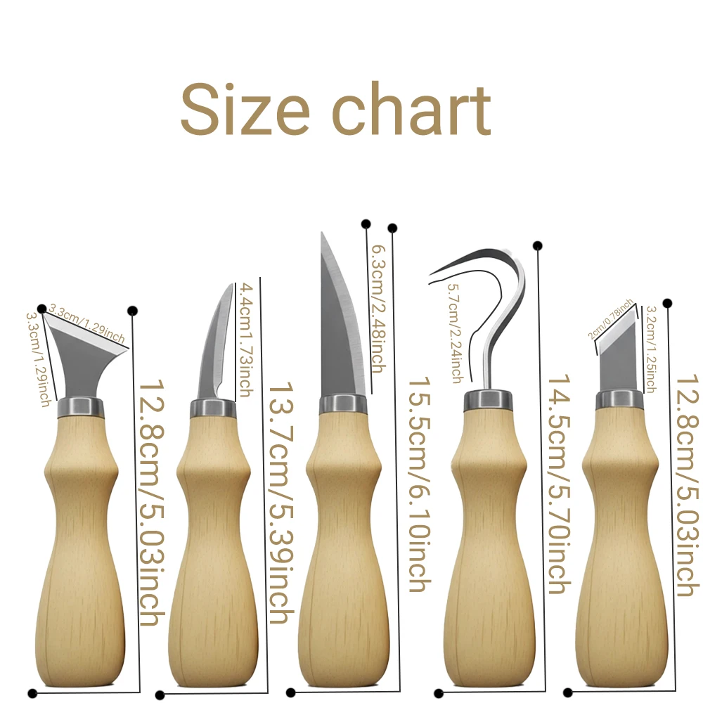 5PC Wood Carving Tools Set with Oak Handle Curved Knife for Arts Crafts Hand Carving Sharp Portable Natural Wood Color view 4
