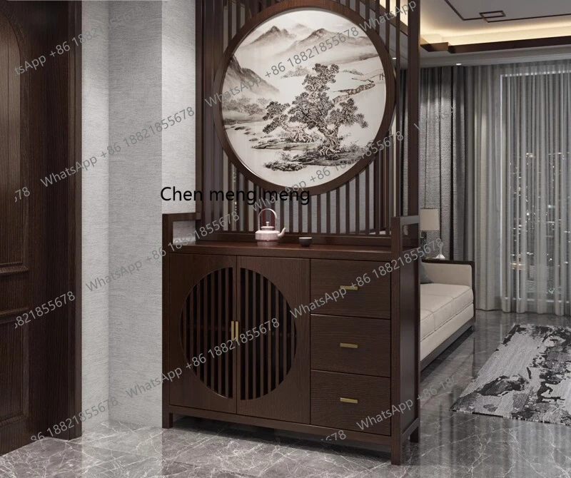 New Chinese-style all-solid wood home screen partition, living room, entrance cabinet, shoe cabinet, locker integrated