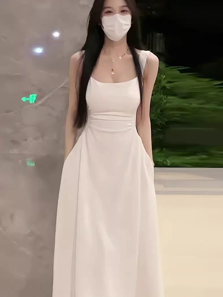 Elegante Camis Kleid Frauen Koreanische Süße Party Kleid Mode Slim Fit EINE Linie Lange Kleider Sommer Neue Chic Damen Solide Vestidos