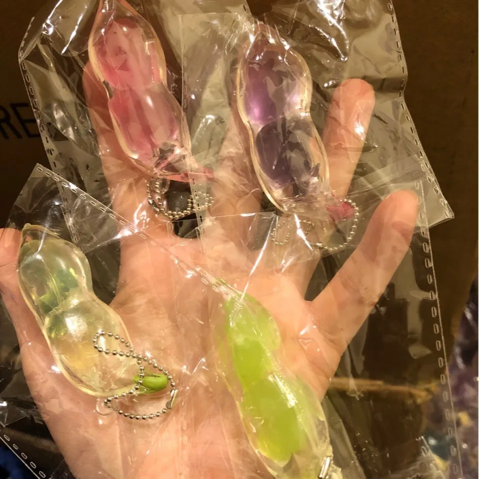 Decompression Squeeze Toy Keyring Stress Relief Cute Transparent Double Bean Bag Universal Keychain Pendant for Men Women Gifts