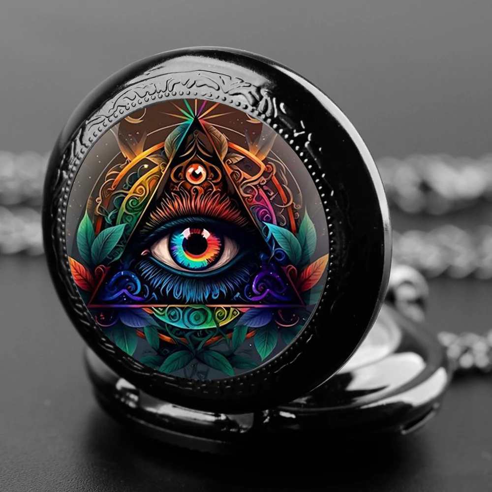 Vintage Zakhorloge Creatieve Cool Eye Zwart Quartz Zakhorloge FOB Ketting Klok Hanger ketting Horloge voor Mannen Vrouwen Gift