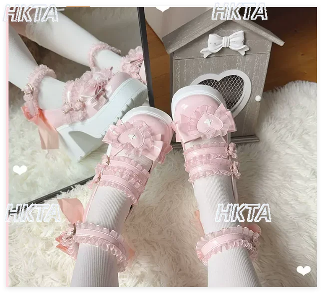 

Original Lolita Girls Pink High Heels 2026 Summer New Cute Bow Princess Tea Party Mary Jane Shoes Women's Platform Shoes Pumps