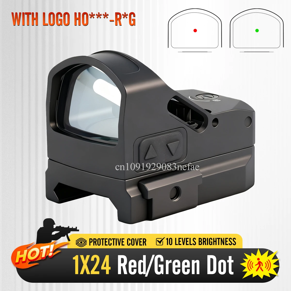 Visée tactique HOW * E 2 MOA 1x24mm, empreinte RM, éclairage rouge/vert avec mouvement éveillé pour portée de fusil sur Rail Picatinny
