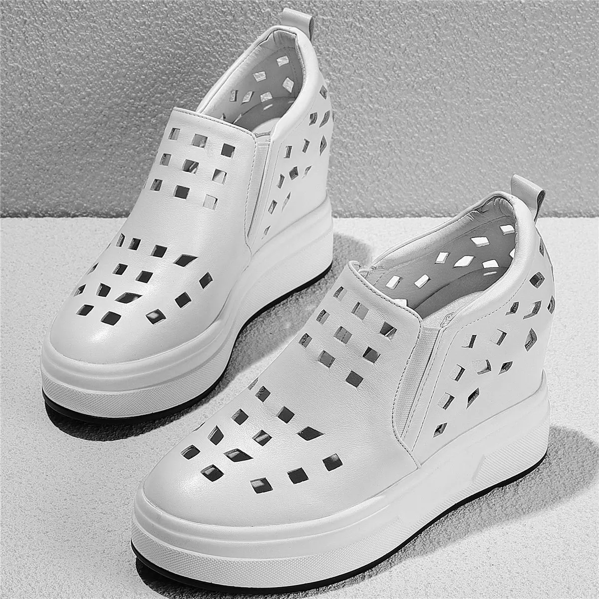

Platform Pumps Shoes Women Hollow Genuine Leather Wedges High Heel Ankle Boots Female Round Toe Fashion Sneakers Casual Shoes