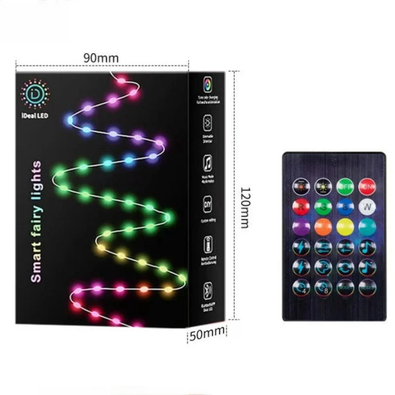 Dreamcolor LED String Lights para decoração de quarto, Bluetooth Música Rainbow Fairy Lights, Natal RGB, DC 5V, WS2812B, 5 m, 10 m, 20m