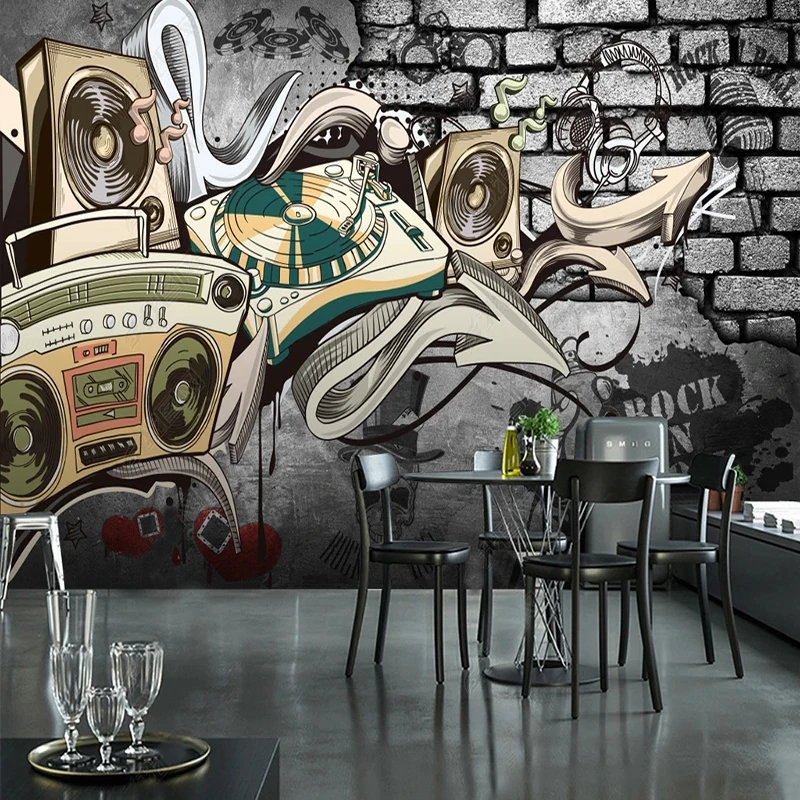 European Retro Hip Hop Street Graffiti Murals Wallpaper Bar KTV Bedroom Art Wall Cloth Waterproof Eco-Friendly Papel De Parede