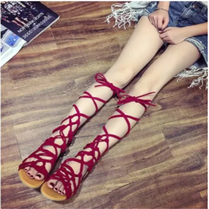 Female Summer Hollow Ankle Boot Roman Gladiator Bandage Sandals Women Cross Straps Open Toe Sandals Women Flat Shoes