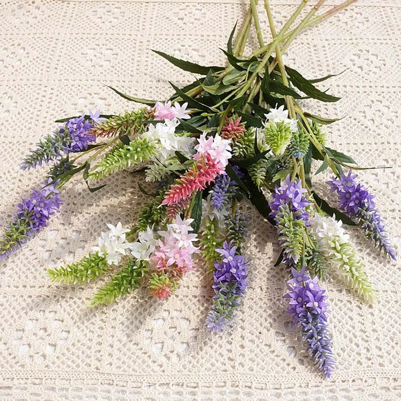 Luxury Lupine fake flower branch with leaf lavender silk flower indie room decor flores artificiales wedding decoration