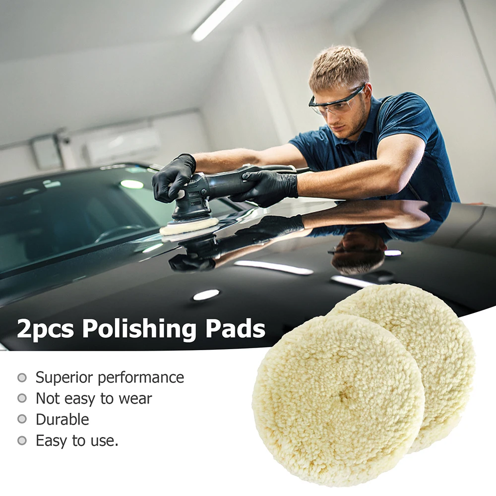 2pcs Polishing Pads 3 4 5 6 7 inch Natural Wool Buffing Pad Kit Polishing Disk for Compound Cutting Car Body Repair Buffing Pad