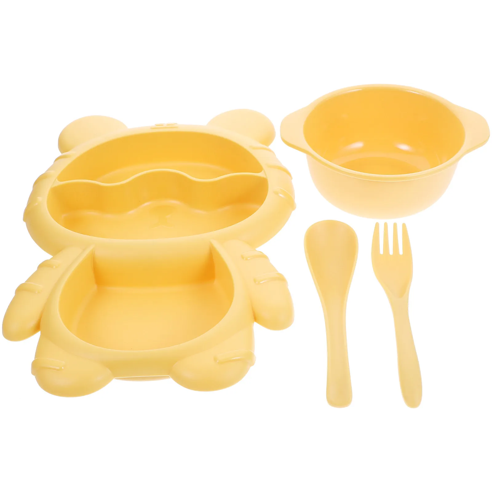 

1Set Anti-Break Baby Food Plate Cute Cartoon Divided Toddler Dinner Plate Snack Serving Fork Spoon Kids Tableware Set