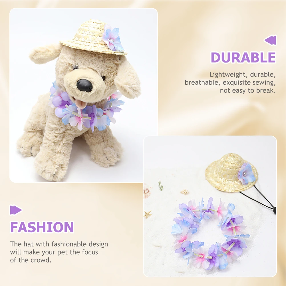 

2Pcs DogCatStrawHat PetClothes BroadsideWreath VacationBeach SummerSunHat FashionableDesign ProtectPet Sunlight