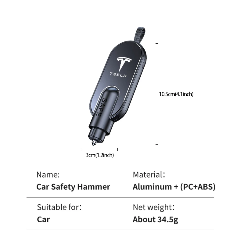 Strumento di fuga di salvataggio di emergenza portatile per taglierina a martello di sicurezza per auto per Tesla Model Y 3 S X Roadster Bonina