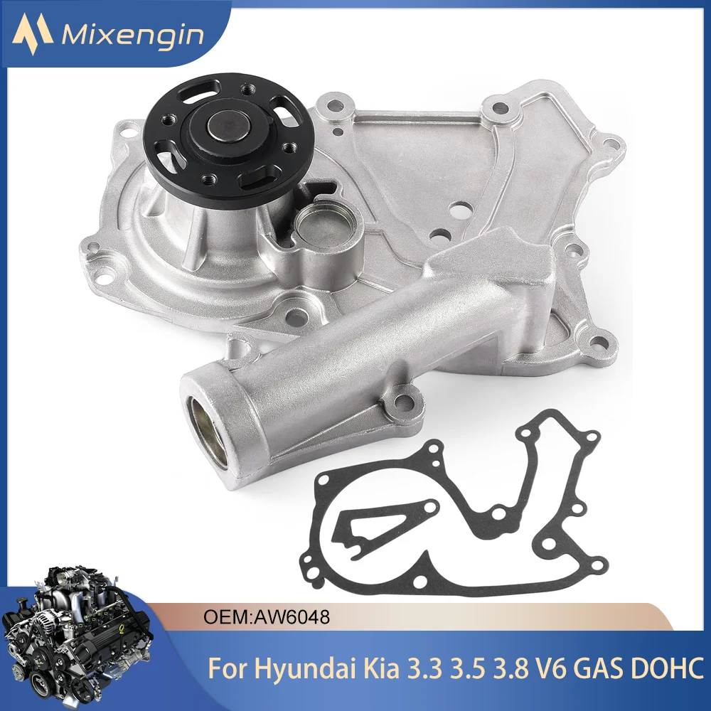 

Engine Water pump with gasket Fit G6DA G6DB G6DC Hyundai Azera Genesis Kia Sorento Sedona 3.3L 3.5L 3.8L V6 24V GAS DOHC AW6048
