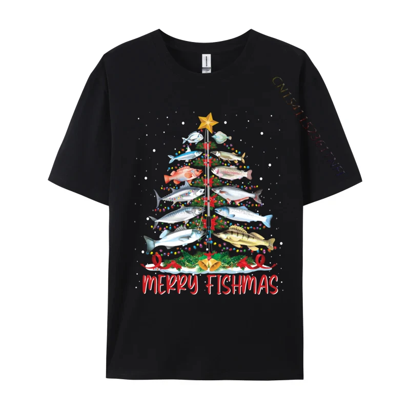 Fish Fishing Rod Christmas Tree Fisherman Merry Fishmas T-Shirts 3d Style Tees Cotton Men Top T-Shirts Black Birthday Special
