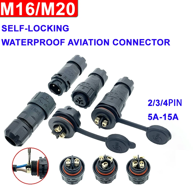 10A 15A 25A Front/rear Type M16 Aviation 2 3 4 5 6pin Panel M20 Self-locking Butt Plug Connector Solder-free Installation Socket