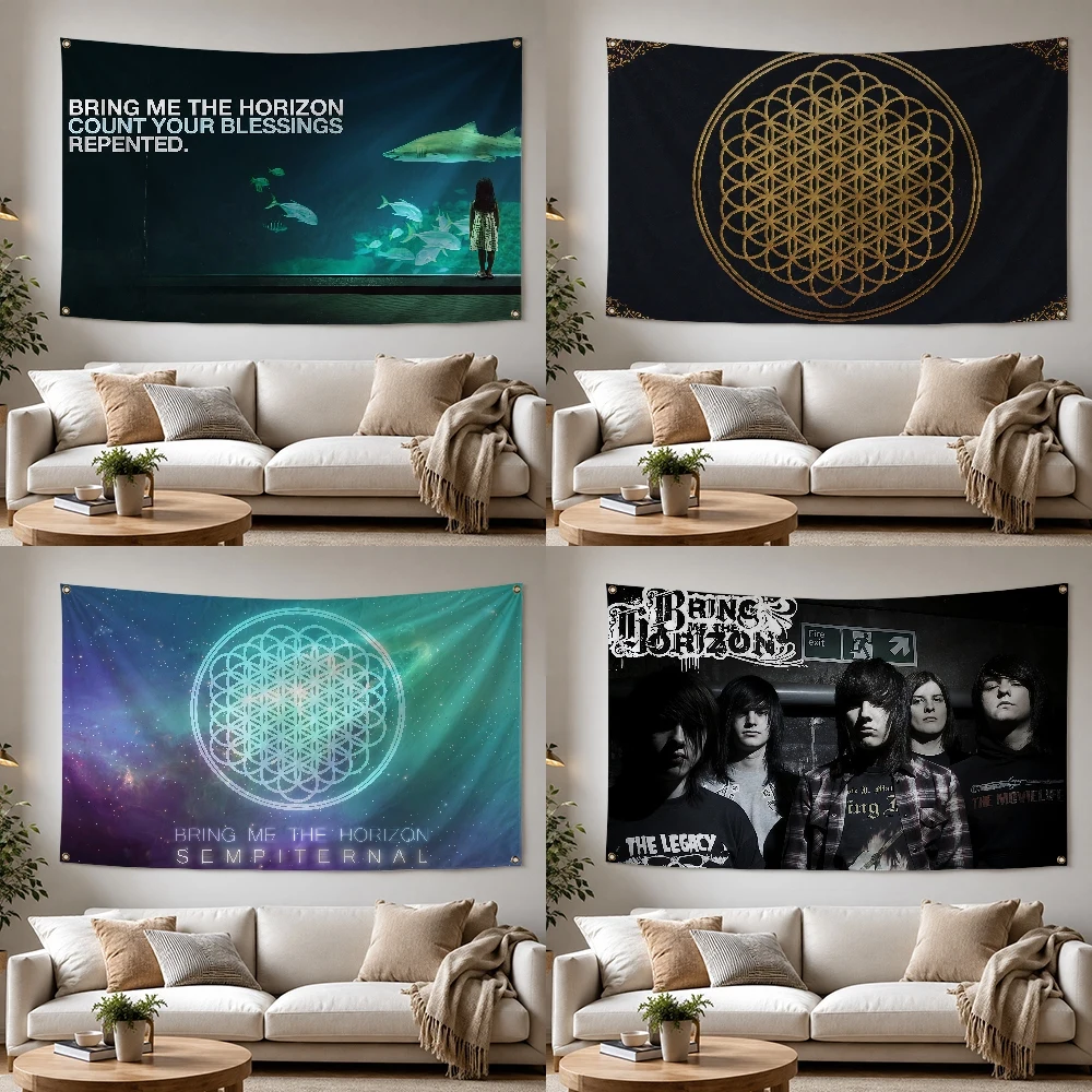 B-Bring Me The H-Horizon Rock Band Outdoor Flag for Home Camping Party Club Decor Garden Yard Wall Hanging Banner