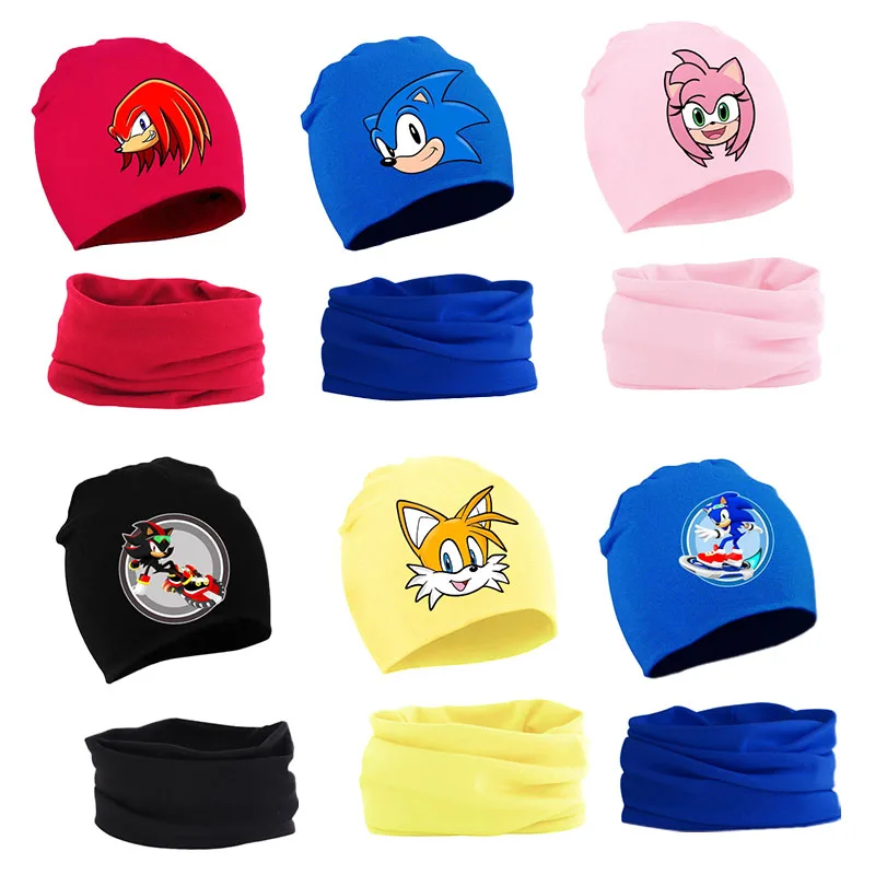 

Sonics Girl Boy Hat Scarf Set Cute Anime Kawaii Baby Cap Kid Autumn Winter Warm Comfortable Harajuku Beanie Knit Cap Collar 2Pcs