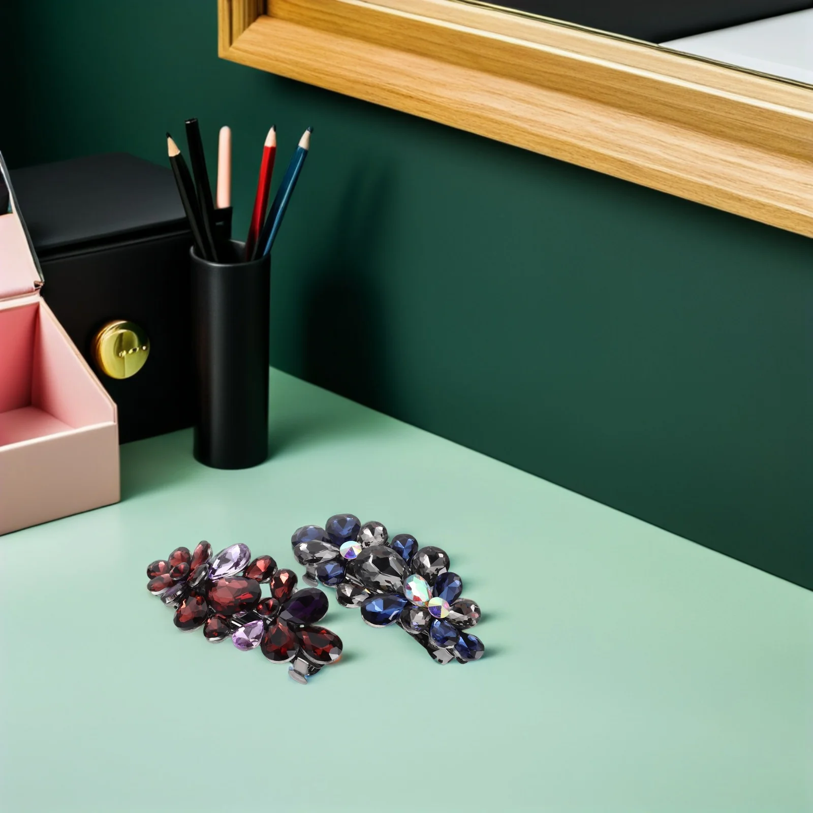 2Pcs Rhinestone Hair Barrettes for Women French Style Sparkly Ponytail Spring Clip Metal Bun Updo Hair Accessories Wedding Party