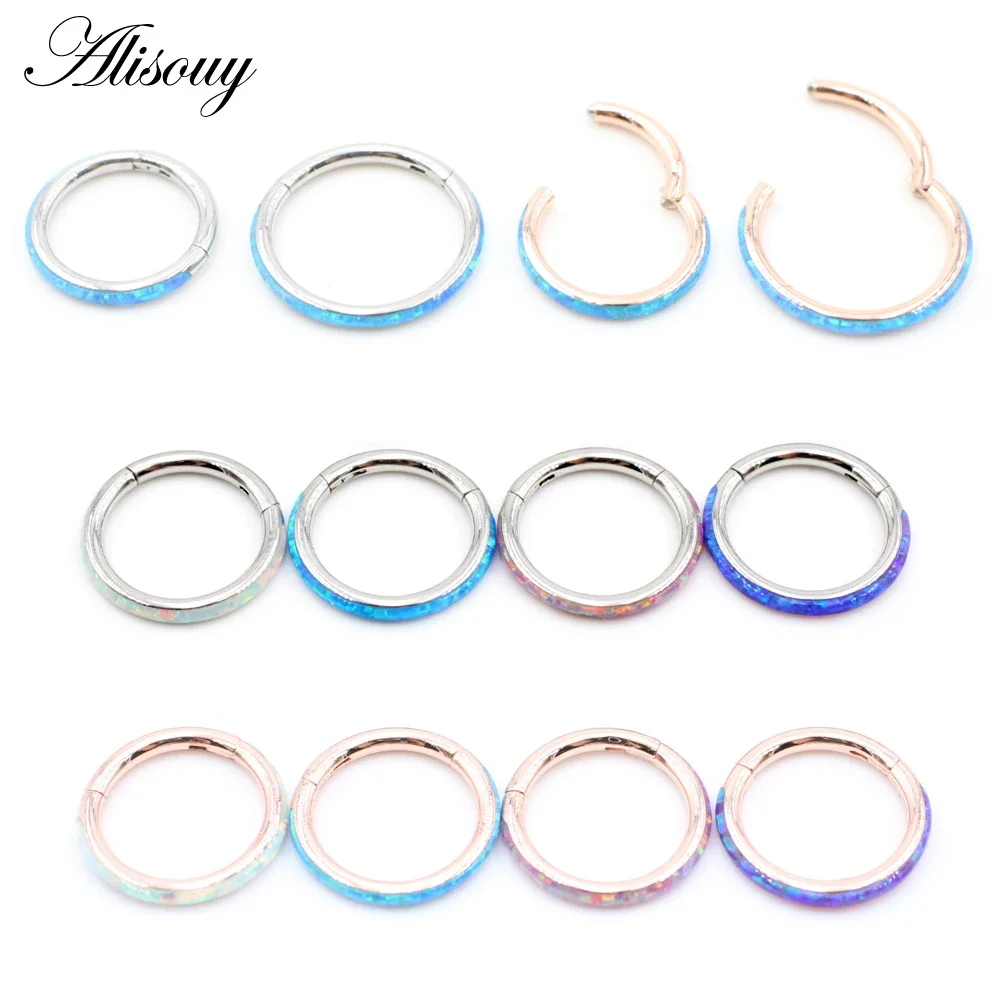 1 قطعة 16 جرام متمحور الفرس الأنف الدائري 316L الفولاذ المقاوم للصدأ الحاجز الدائري أوبال هوب الحاجب الشفاه أقراط للأذن هيئة ثقب المجوهرات #1