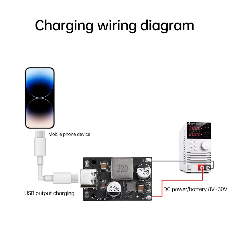 PD65W Fast Charging Module 8~30V DC to USB Type C PD 3.1 QC3.0 Fast Charge Step-Down Power Module Quick Charge Adapter