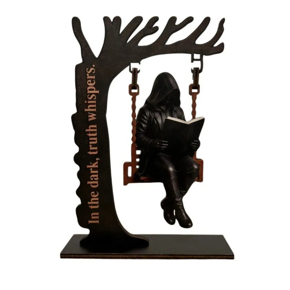 Wooden Faceless Person Reading Decoration Gothic Style Vintage Halloween Ghost Ornament Handmade Swing Sculpture