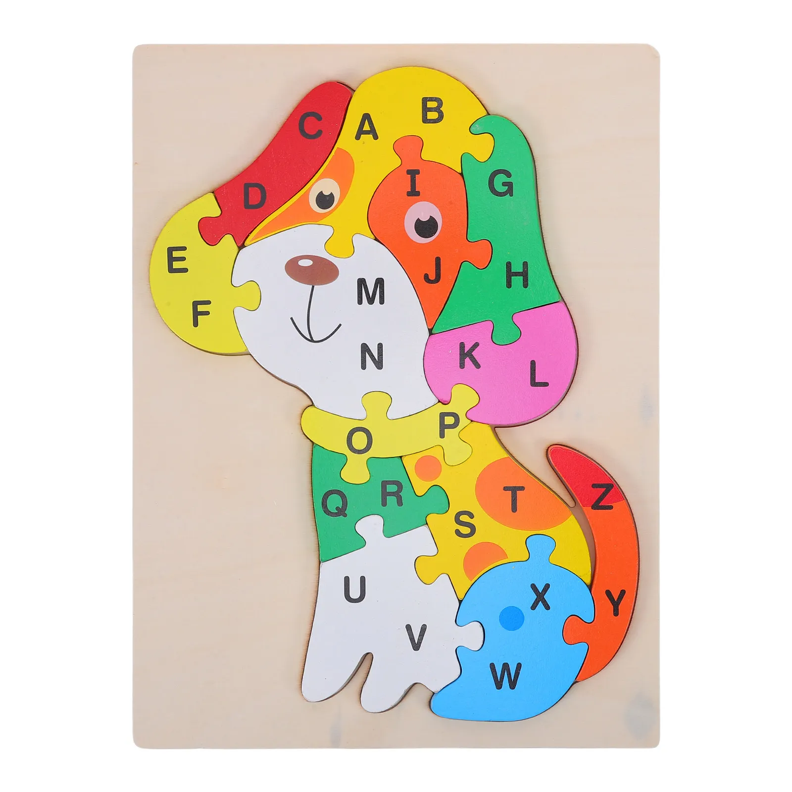 1Set Children Early Learning Puzzle Wooden Alphabet Dog Design Montessori Letter Jigsaw for Preschool Ages 4-6 Portable