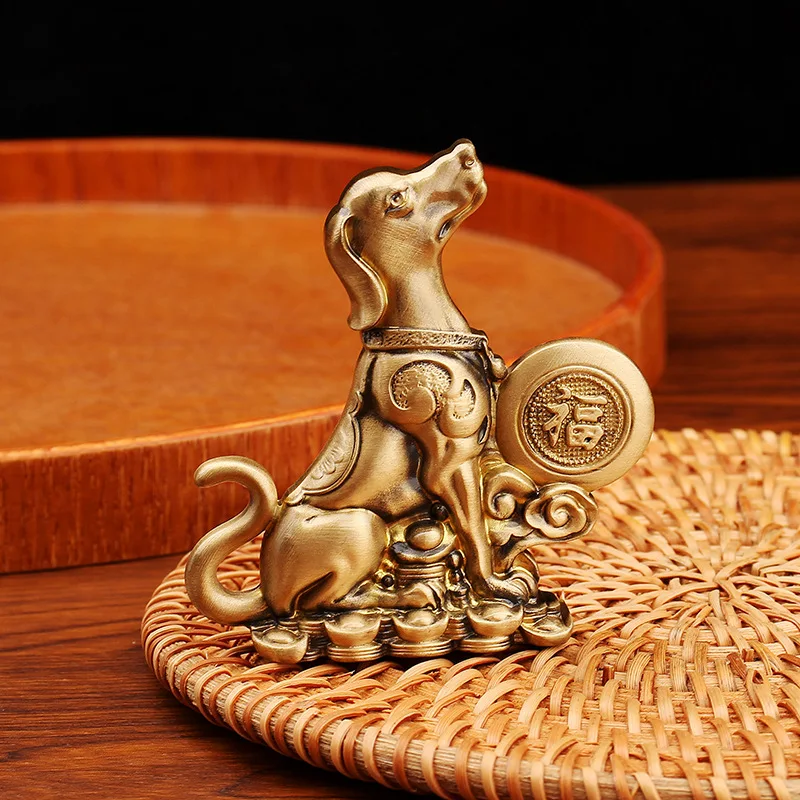 Chinese Feng Shui Ornament Fortune Dog Figure Home Decor Sitting on The Ground Fortune Dog Yuanbao Fortune Dog Crafts
