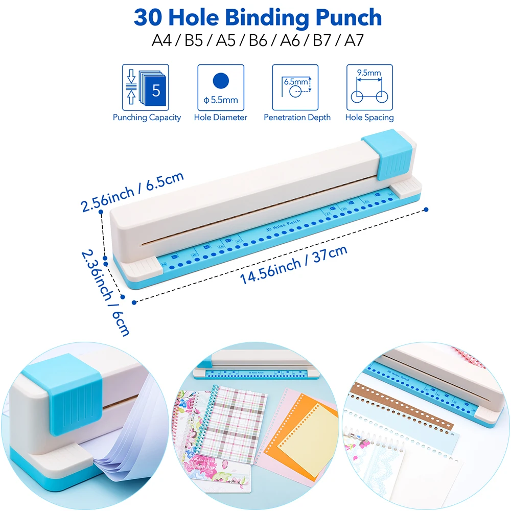 

Portable Punching Machine 30 Holes Binding Punch Hand Push Paper Punch Binding Machine DIY A4, A5, A6, A7, B5, B6, B7 Paper