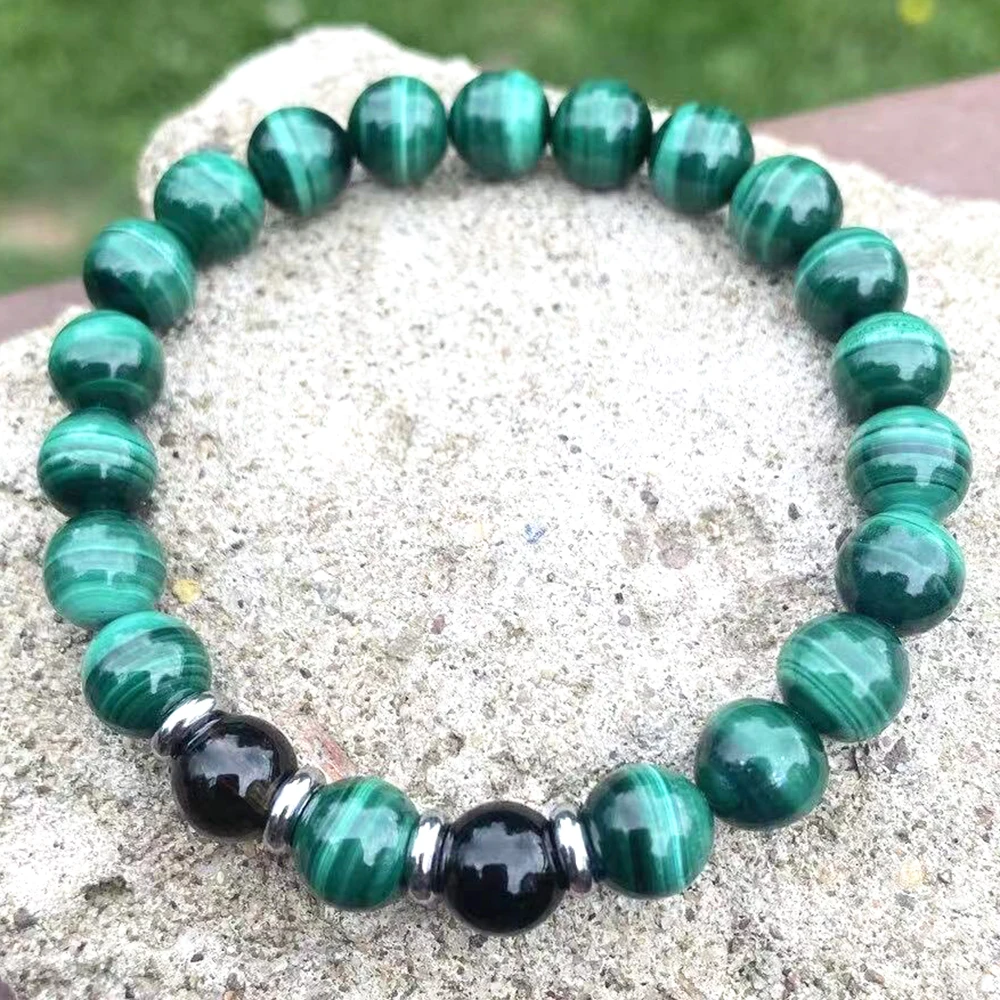 MG2101 8 MM AAA Grade Malachite Smoky Quartz Bracelet High Quality Mens Deep Energy Protection Wrist Mala