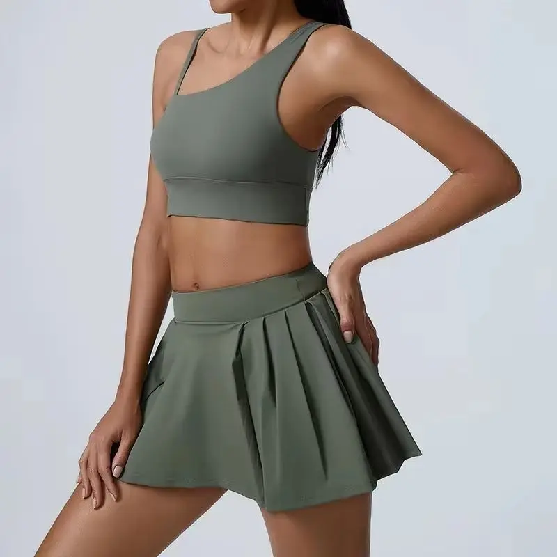 

2PCS Women Yoga Set Sport Suit Gym Wear Workout Crop Top Short Skirt Fitness Yoga Bra Set Clothes Sports