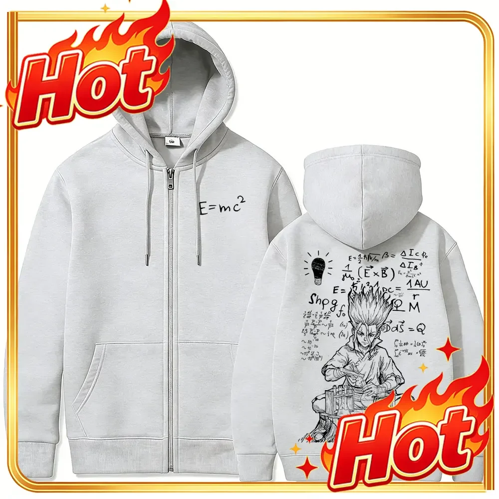 Anime Dr. Stone Zipper Hoodie Manga Senku Ishigami Zip Up Jacket Men Women Casual Oversized Zip Up Sweatshirt Cosplay Streetwear
